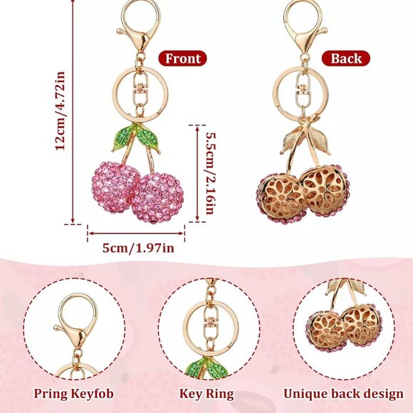 Fruit Cherry Key Chain Gold Tone NEW - Picture 2 of 4